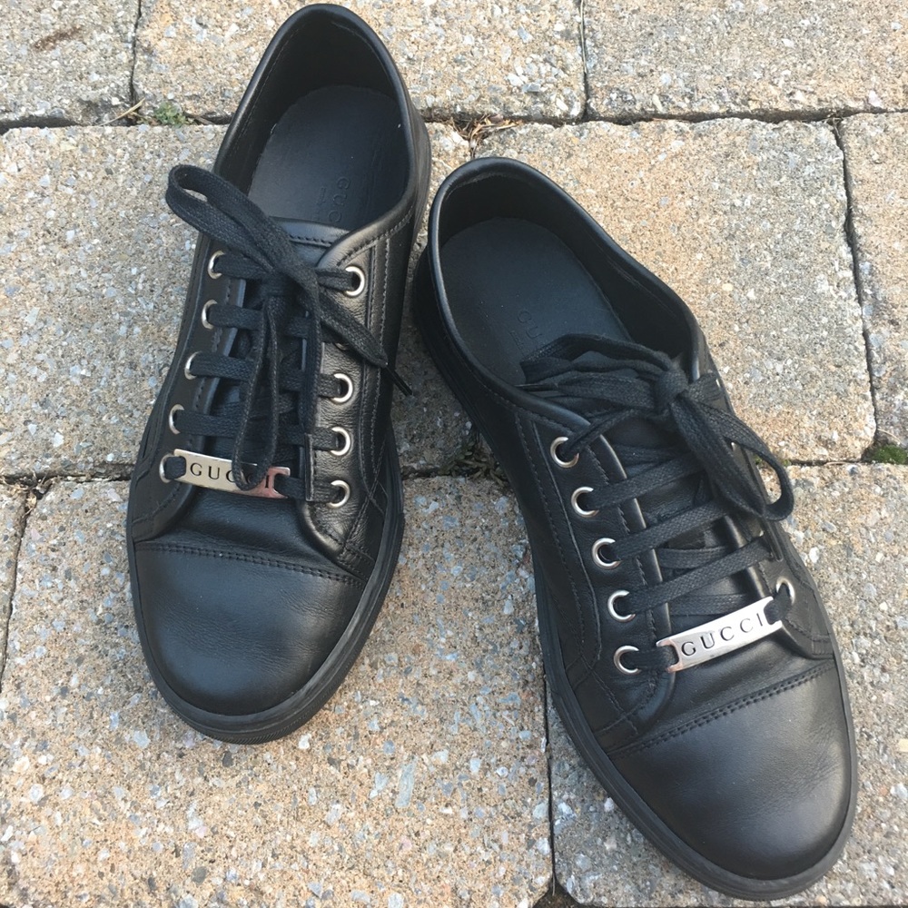 Authentic Gucci Black Leather Sneakers